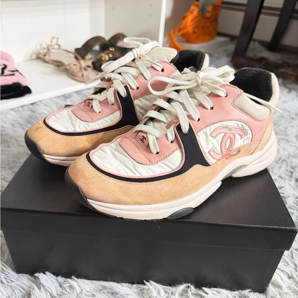 CHANEL Women's Pink and Tan Sneakers